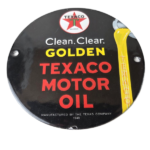 Vintage Texaco Gasoline Sign – Clean Clear Golden Porcelain Gas Pump Sign