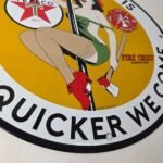 Vintage Texaco Gasoline Sign – Fire Pole Fire Chief Gas Pump Ad Porcelain Sign - Image 11