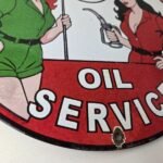 Vintage Texaco Gasoline Sign – Lets Check Gas Attendants Porcelain Pump Sign - Image 11