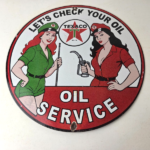 Vintage Texaco Gasoline Sign – Lets Check Gas Attendants Porcelain Pump Sign - Image 15