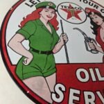 Vintage Texaco Gasoline Sign – Lets Check Gas Attendants Porcelain Pump Sign - Image 6