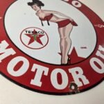 Vintage Texaco Gasoline Sign – Porcelain Motor Oil Bikini Sign - Image 11