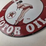 Vintage Texaco Gasoline Sign – Porcelain Motor Oil Bikini Sign - Image 14