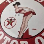 Vintage Texaco Gasoline Sign – Porcelain Motor Oil Bikini Sign - Image 4