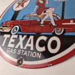 Vintage Texaco Gasoline Sign – Route 66 Gas Station Porcelain Chevy Bel Air Sign - Image 14