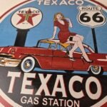 Vintage Texaco Gasoline Sign – Route 66 Gas Station Porcelain Chevy Bel Air Sign - Image 4