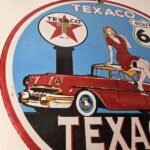 Vintage Texaco Gasoline Sign – Route 66 Gas Station Porcelain Chevy Bel Air Sign - Image 6