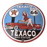 Vintage Texaco Gasoline Sign – Route 66 Gas Station Porcelain Chevy Bel Air Sign - Image 2