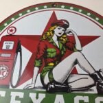 Vintage Texaco Pin Up Gas Pump Porcelain Sign – Filling Station Attendant Sign - Image 3