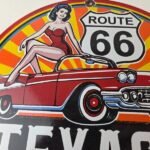 Vintage Texaco Route 66 Pin Up Porcelain Sign – Chevy Gas Station Sign - Image 3