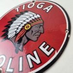 Vintage Tioga Gasoline Sign – Native American Indian Chief Gas Porcelain Sign - Image 13