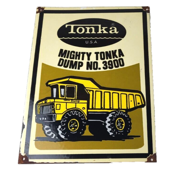 vintage-tonka-dump-truck-sign-metal-toy-die-cast-kids-porcelain-gas-pump-sign-306738460484-600x565-1.png Vintage Tonka Dump Truck Sign – Metal Toy Die Cast Kids Porcelain Gas Pump Sign - Image 1