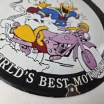 Vintage Triumph Donald Daisy Motorcycle Porcelain Sign – Disney Triumph Sign - Image 11