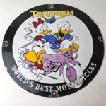 Vintage Triumph Donald Daisy Motorcycle Porcelain Sign – Disney Triumph Sign - Image 15