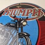Vintage Triumph Motorcycle Sign – Gas Pump Garage Porcelain Service Sign - Image 12