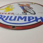 Vintage Triumph Motorcycles Sign – Gas Pump Garage Porcelain Goofy Sign - Image 11