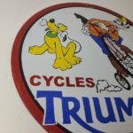 Vintage Triumph Motorcycles Sign – Gas Pump Garage Porcelain Goofy Sign - Image 6
