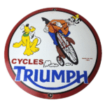 Vintage Triumph Motorcycles Sign – Gas Pump Garage Porcelain Goofy Sign