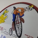 Vintage Triumph Motorcycles Sign – Gas Pump Garage Porcelain Goofy Sign - Image 8