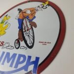 Vintage Triumph Motorcycles Sign – Gas Pump Garage Porcelain Goofy Sign - Image 9