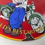 Vintage Triumph Sign – Porcelain Automobiles Popeye Original Gas Oil Pump Sign - Image 11