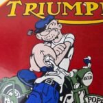 Vintage Triumph Sign – Porcelain Automobiles Popeye Original Gas Oil Pump Sign - Image 3