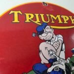 Vintage Triumph Sign – Porcelain Automobiles Popeye Original Gas Oil Pump Sign - Image 5
