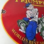 Vintage Triumph Sign – Porcelain Automobiles Popeye Original Gas Oil Pump Sign - Image 6