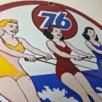 Vintage Union 76 Gasoline Sign – Porcelain Ski Show Gas Service Pump Sign - Image 5