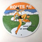 Vintage US Route 66 Sign – Porcelain Las Vegas Show Girl Gas Pump Sign - Image 15