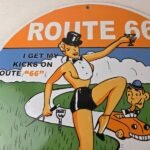 Vintage US Route 66 Sign – Porcelain Las Vegas Show Girl Gas Pump Sign - Image 3