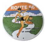 Vintage US Route 66 Sign – Porcelain Las Vegas Show Girl Gas Pump Sign - Image 2
