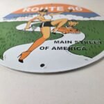 Vintage US Route 66 Sign – Porcelain Las Vegas Show Girl Gas Pump Sign - Image 9