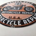 Vintage US Route 66 Sign – Porcelain Motorcycle Repair Gas Pump Sign - Image 10