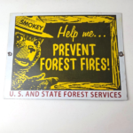 Vintage USA Forest Service Sign – Smokey the Bear Hiking Gas Porcelain Sign - Image 15