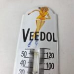Vintage Veedol Skater Sign – Gas Service Pump Ad Sign on Porcelain Thermometer - Image 3