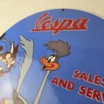 Vintage Vespa Sign – Road Runner Bike Gas Pump Service Station Porcelain Sign - Image 12