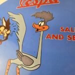 Vintage Vespa Sign – Road Runner Bike Gas Pump Service Station Porcelain Sign - Image 3