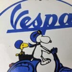 Vintage Vespa Sign – Snoopy Gas Service Station Porcelain Advertising Sign - Image 3