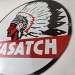 Vintage Wasatch Porcelain Sign – American Indian Gas Pump Plate Service Sign - Image 13