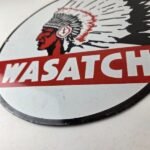 Vintage Wasatch Porcelain Sign – American Indian Gas Pump Plate Service Sign - Image 14