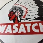 Vintage Wasatch Porcelain Sign – American Indian Gas Pump Plate Service Sign - Image 4