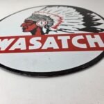 Vintage Wasatch Porcelain Sign – American Indian Gas Pump Plate Service Sign - Image 10