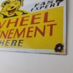 Vintage Wheel Alinement Sign – Auto Tires Sales Service Gas Pump Porcelain Sign - Image 10