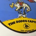 Vintage Wyoming Sign – Buckin Bronco Rodeo Capital Gas Pump Porcelain Sign - Image 11