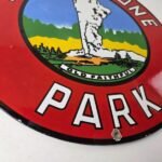 Vintage Yellowstone National Park Sign – Old Faithful Gas Pump Porcelain Ad Sign - Image 11