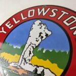 Vintage Yellowstone National Park Sign – Old Faithful Gas Pump Porcelain Ad Sign - Image 12