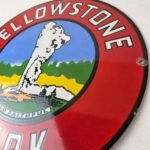 Vintage Yellowstone National Park Sign – Old Faithful Gas Pump Porcelain Ad Sign - Image 13